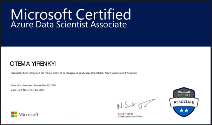 Microsoft Certified:  
Data Scientist Associate